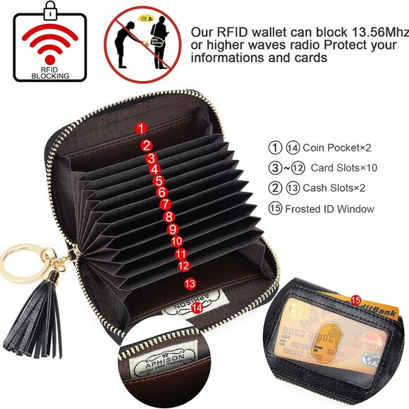 RFID Credit Card Holder Faux Leather Small Wallet for Women Black - Picture 3 of 5